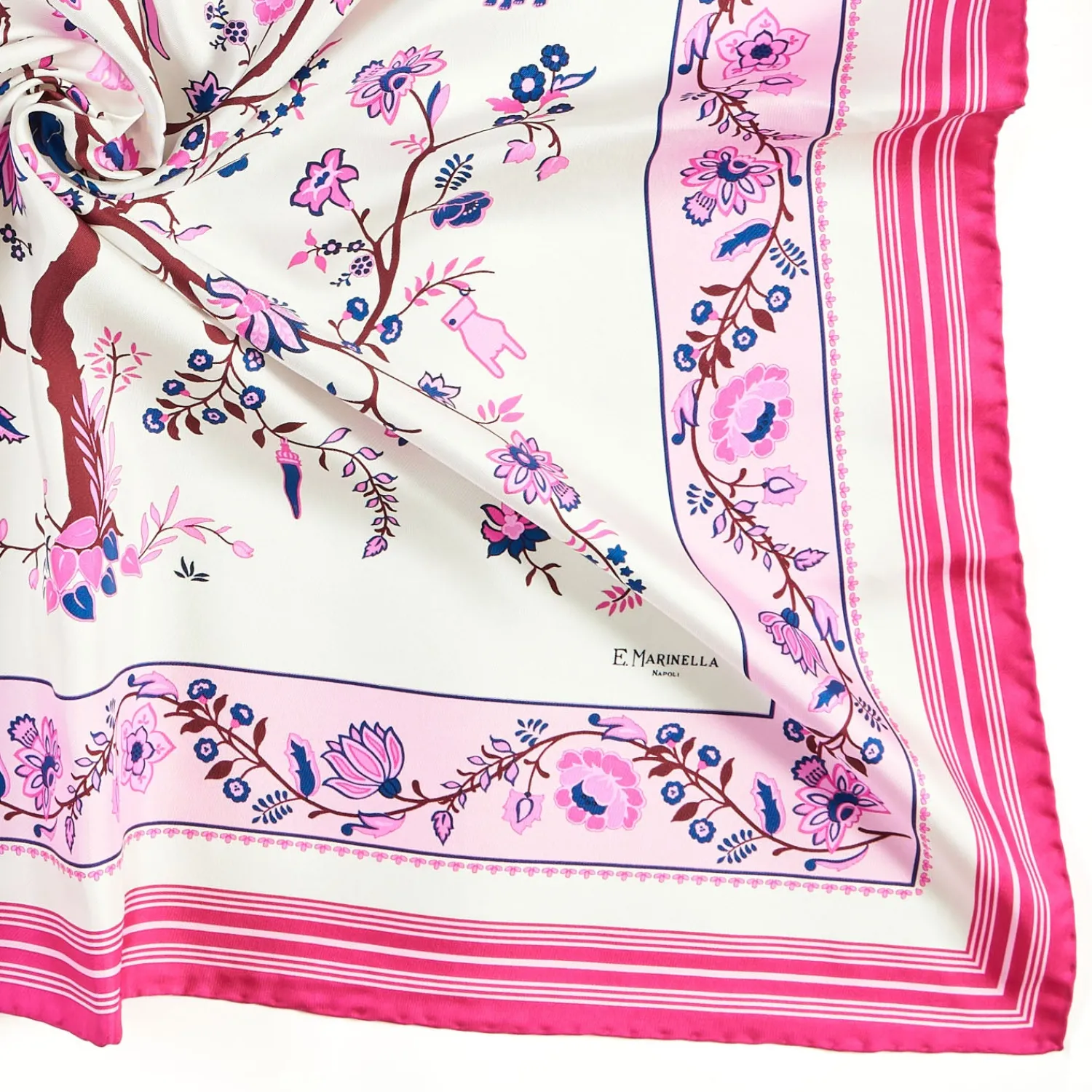 E.Marinella FOULARD|FOULARD IN SETA 90 FUCSIA L'albero della vita