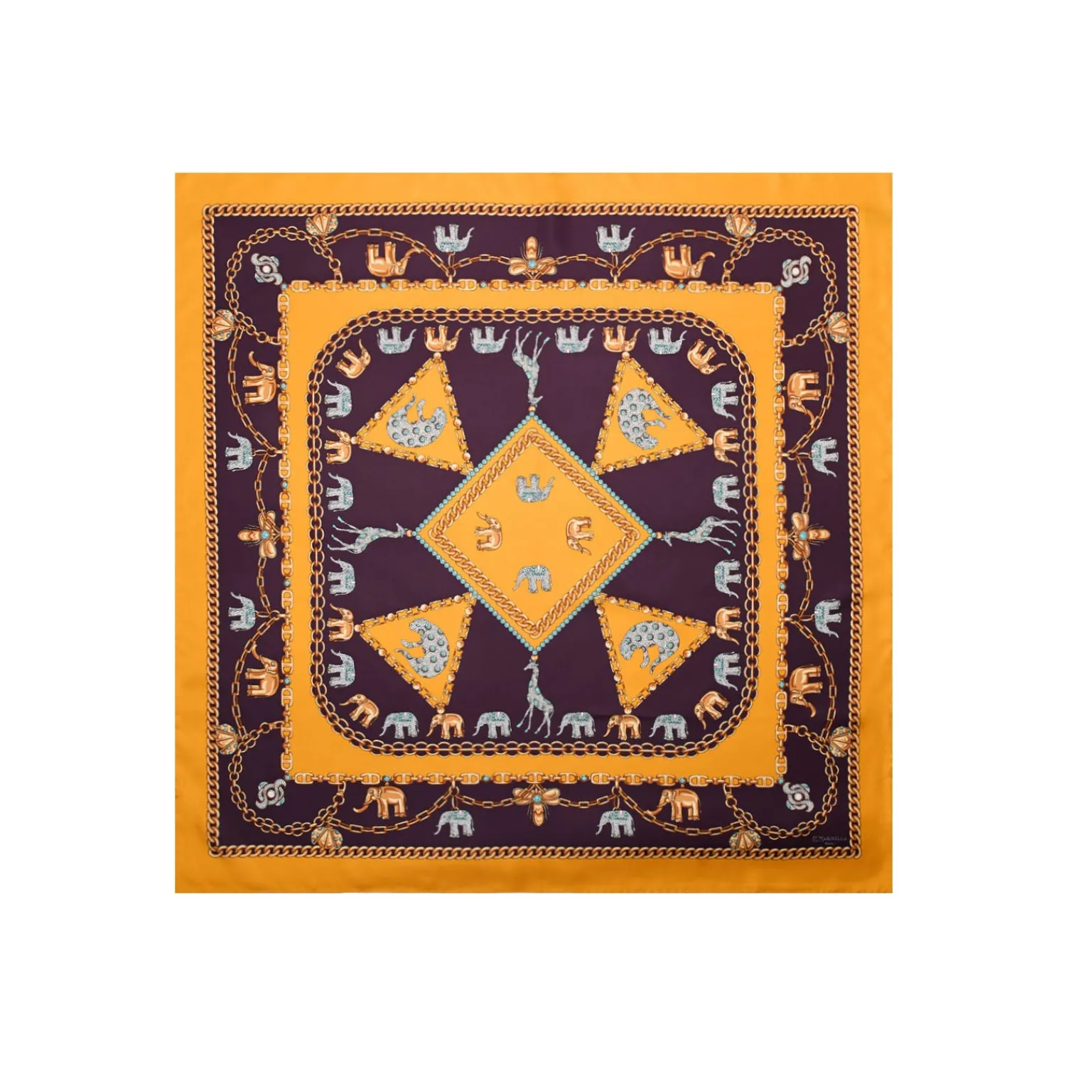 E.Marinella FOULARD|FOULARD IN SETA 90 GIALLO Elefanti portafortuna
