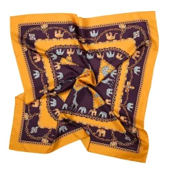 E.Marinella FOULARD|FOULARD IN SETA 90 GIALLO Elefanti portafortuna