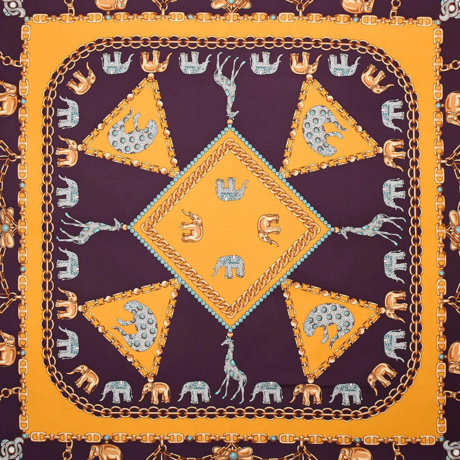 E.Marinella FOULARD|FOULARD IN SETA 90 GIALLO Elefanti portafortuna