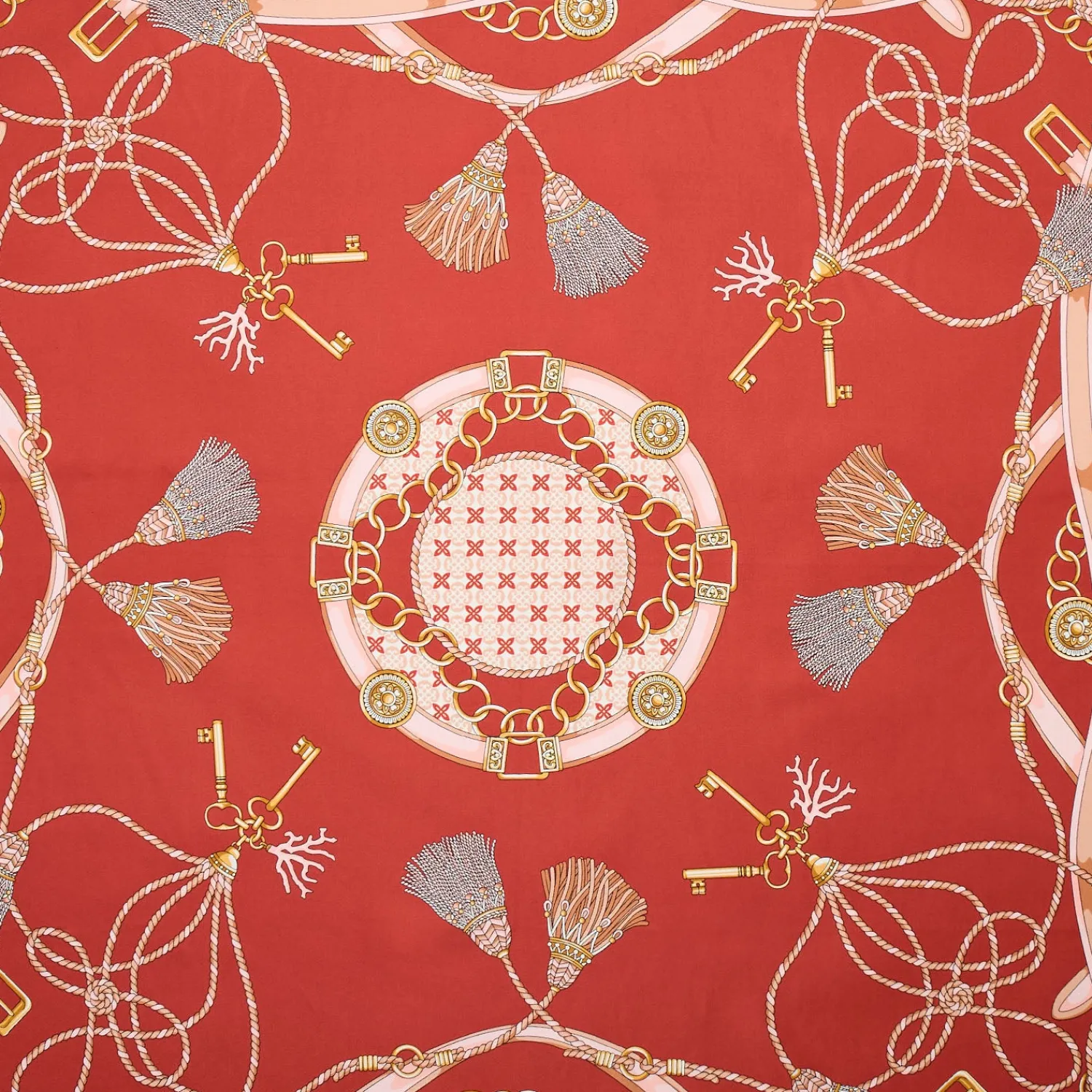 E.Marinella FOULARD|FOULARD IN SETA 90 MARRONE CHIARO Microfantasia, nappine e chiavi