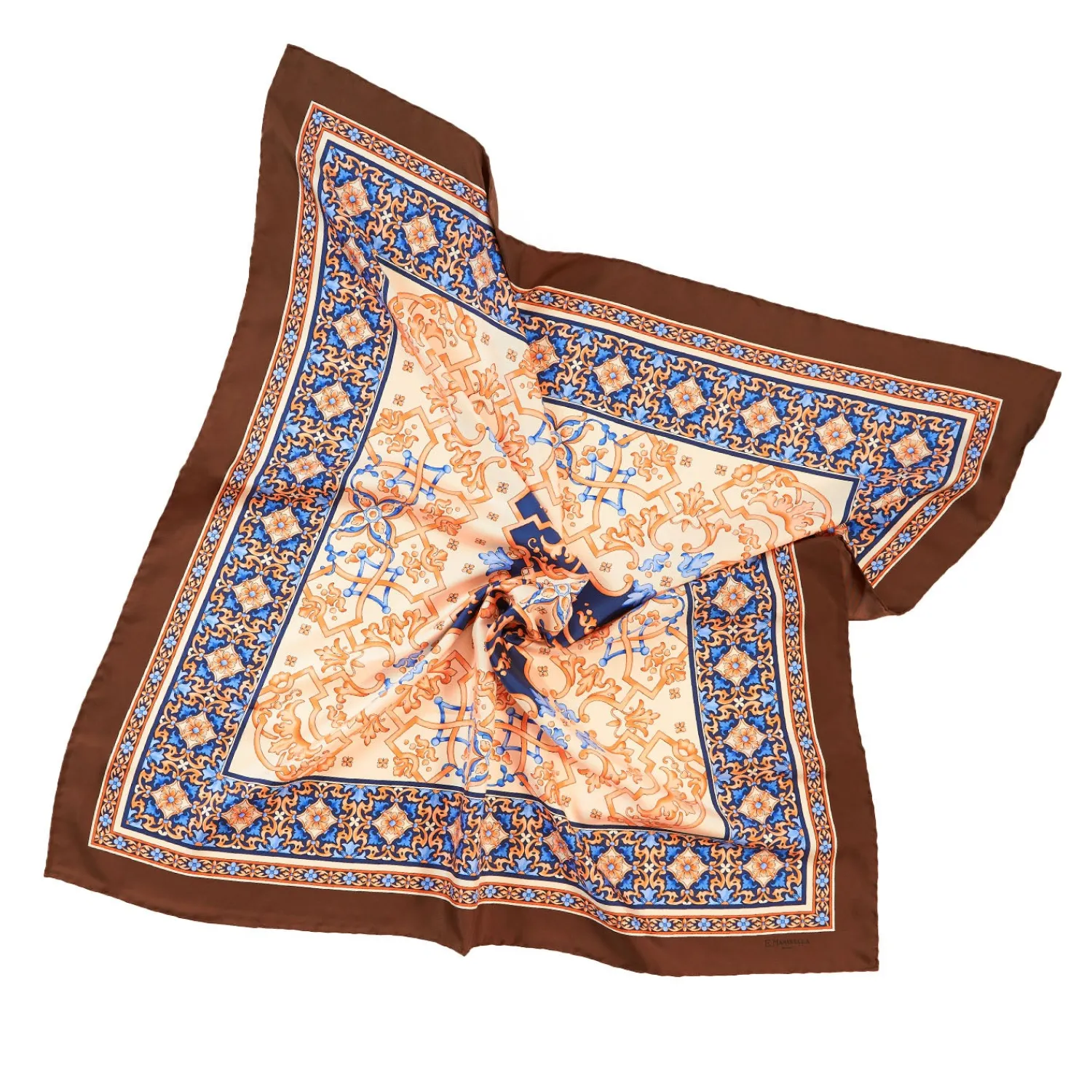 E.Marinella FOULARD|FOULARD IN SETA 90 MARRONE CHIARO Maiolica mediterranea