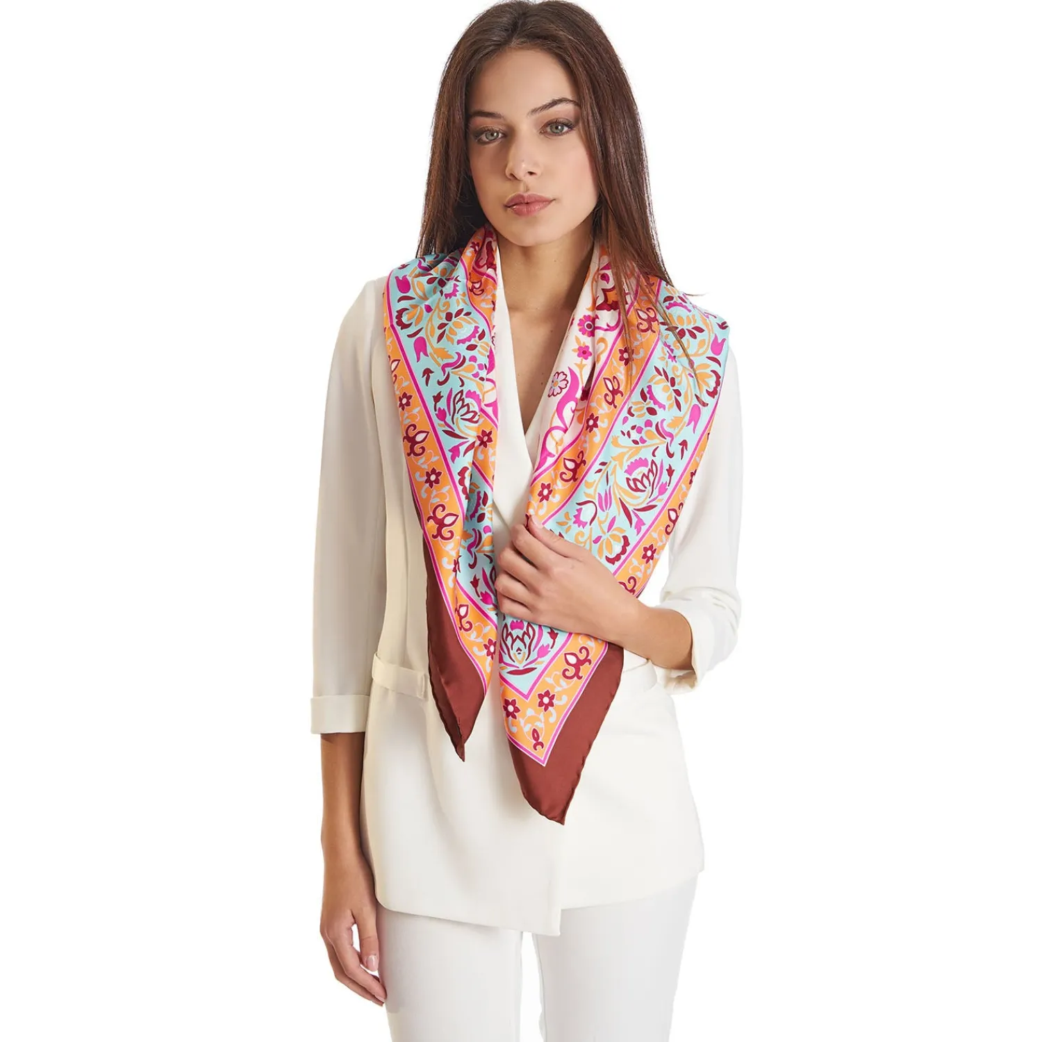 E.Marinella FOULARD|FOULARD IN SETA 90 MARRONE Motivo damascato