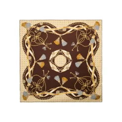E.Marinella FOULARD|FOULARD IN SETA 90 MARRONE SCURO Microfantasia, nappine e chiavi