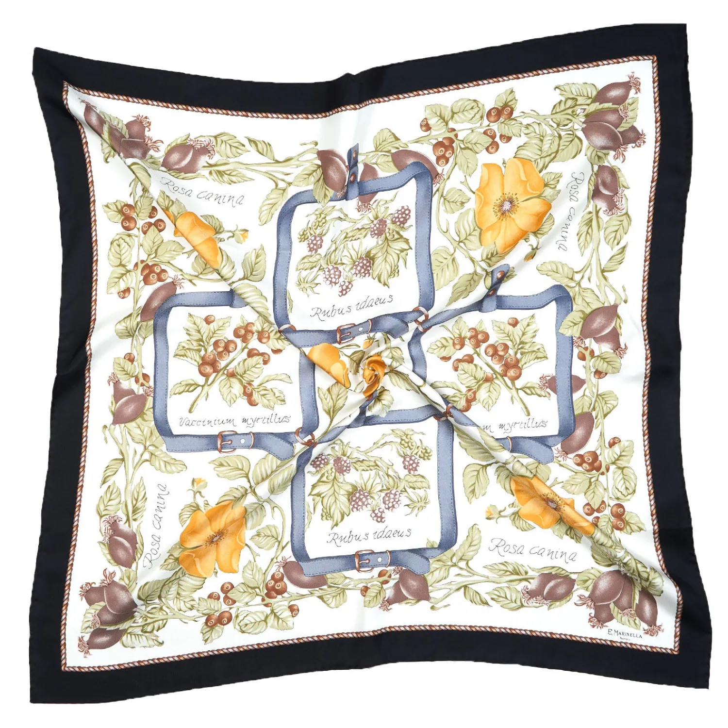 E.Marinella FOULARD|FOULARD IN SETA 90 NERO La rosa canina