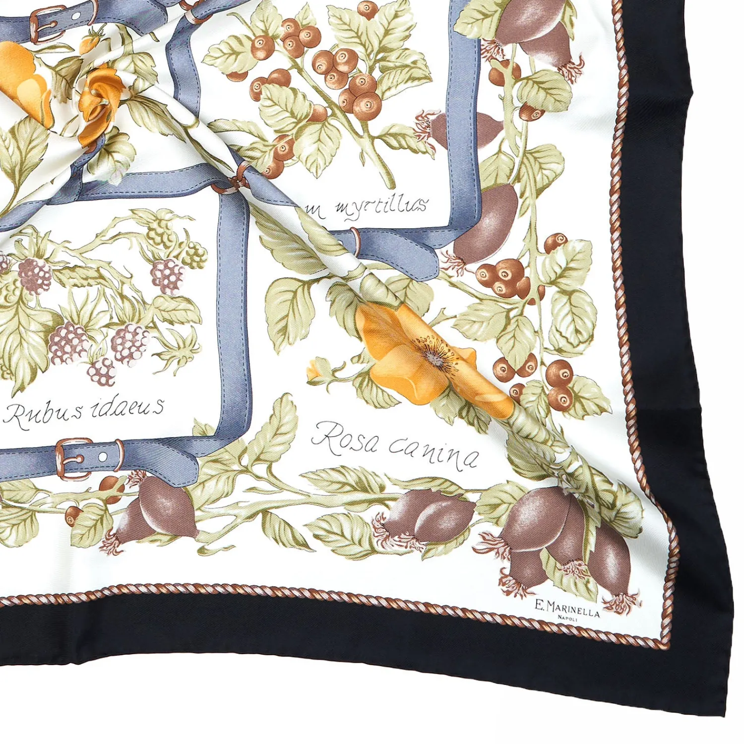 E.Marinella FOULARD|FOULARD IN SETA 90 NERO La rosa canina