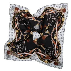 E.Marinella FOULARD|FOULARD IN SETA 90 NERO Microfantasia, nappine e chiavi