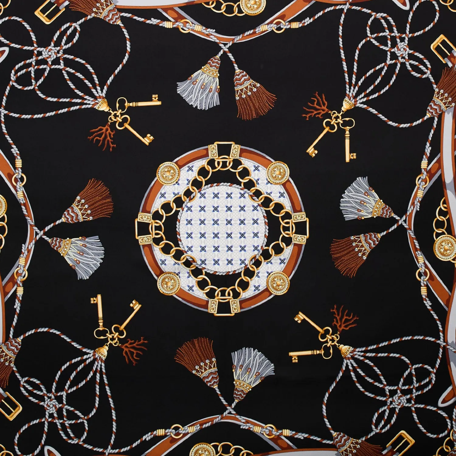 E.Marinella FOULARD|FOULARD IN SETA 90 NERO Microfantasia, nappine e chiavi