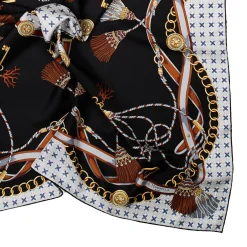 E.Marinella FOULARD|FOULARD IN SETA 90 NERO Microfantasia, nappine e chiavi