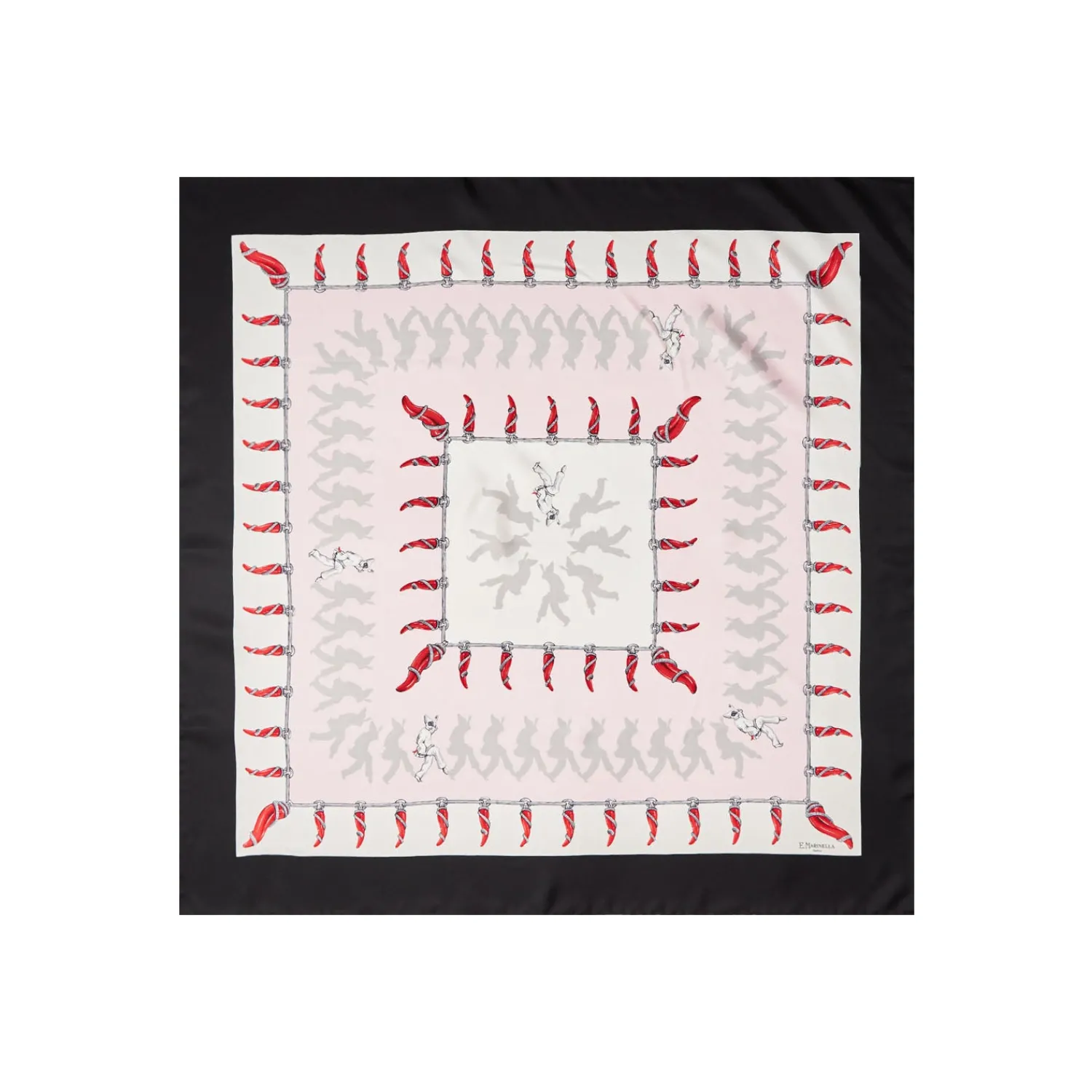 E.Marinella FOULARD|FOULARD IN SETA 90 NERO Pulcinella portafortuna