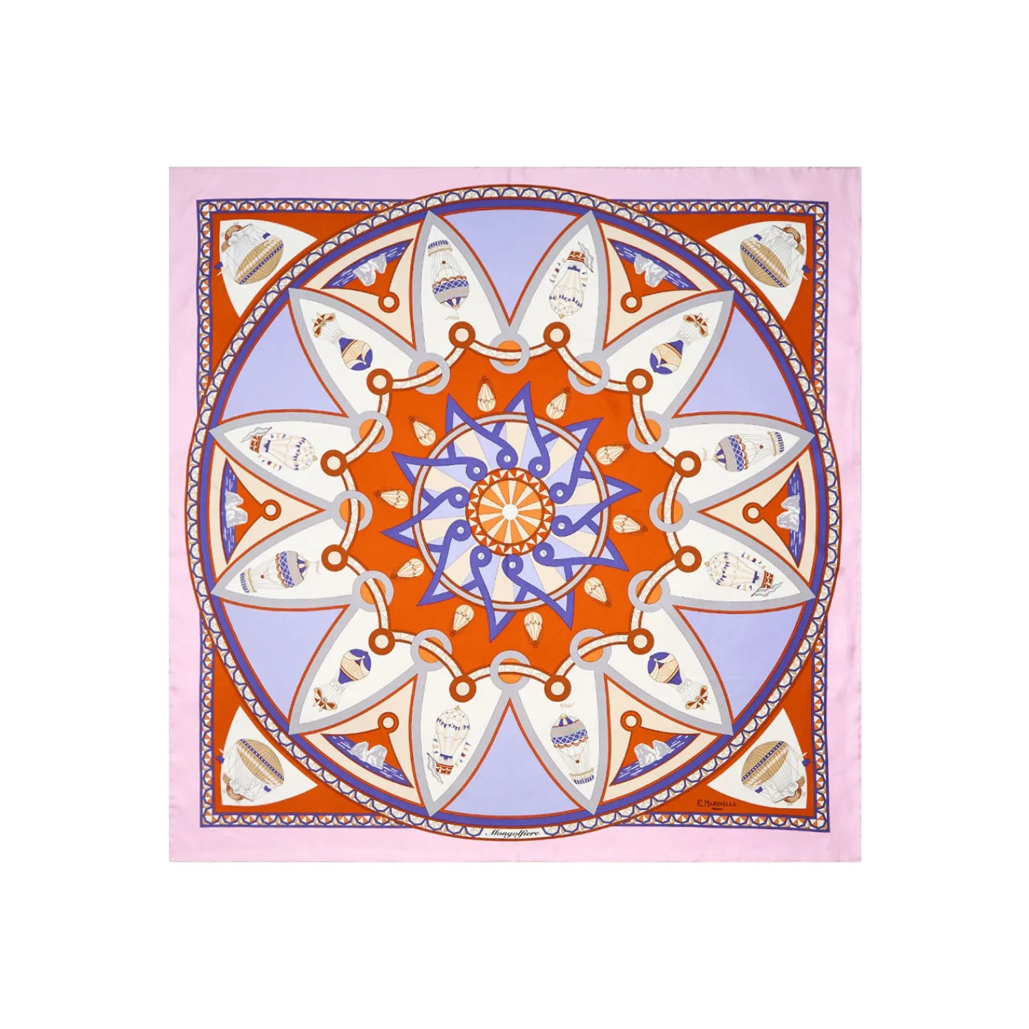 E.Marinella FOULARD|FOULARD IN SETA 90 ROSA Le mongolfiere