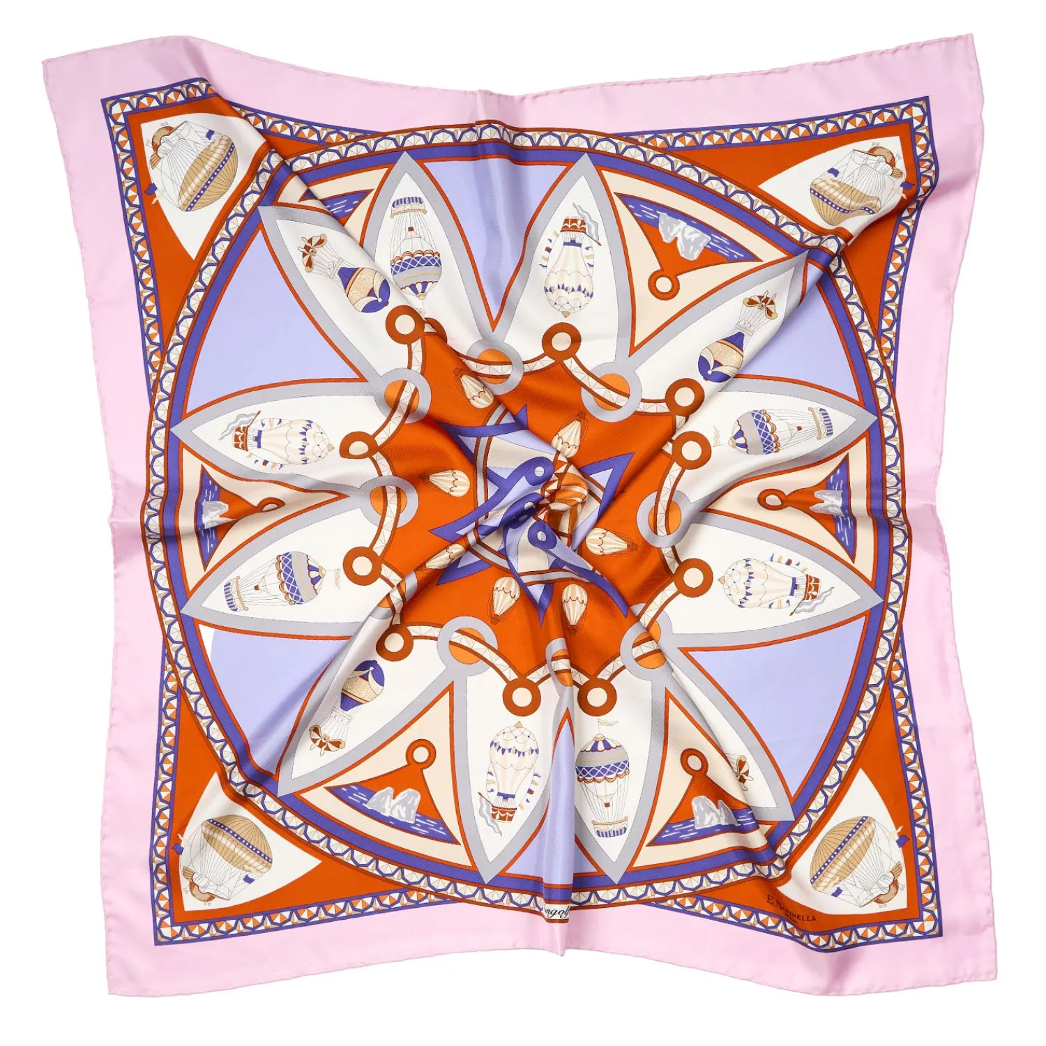 E.Marinella FOULARD|FOULARD IN SETA 90 ROSA Le mongolfiere