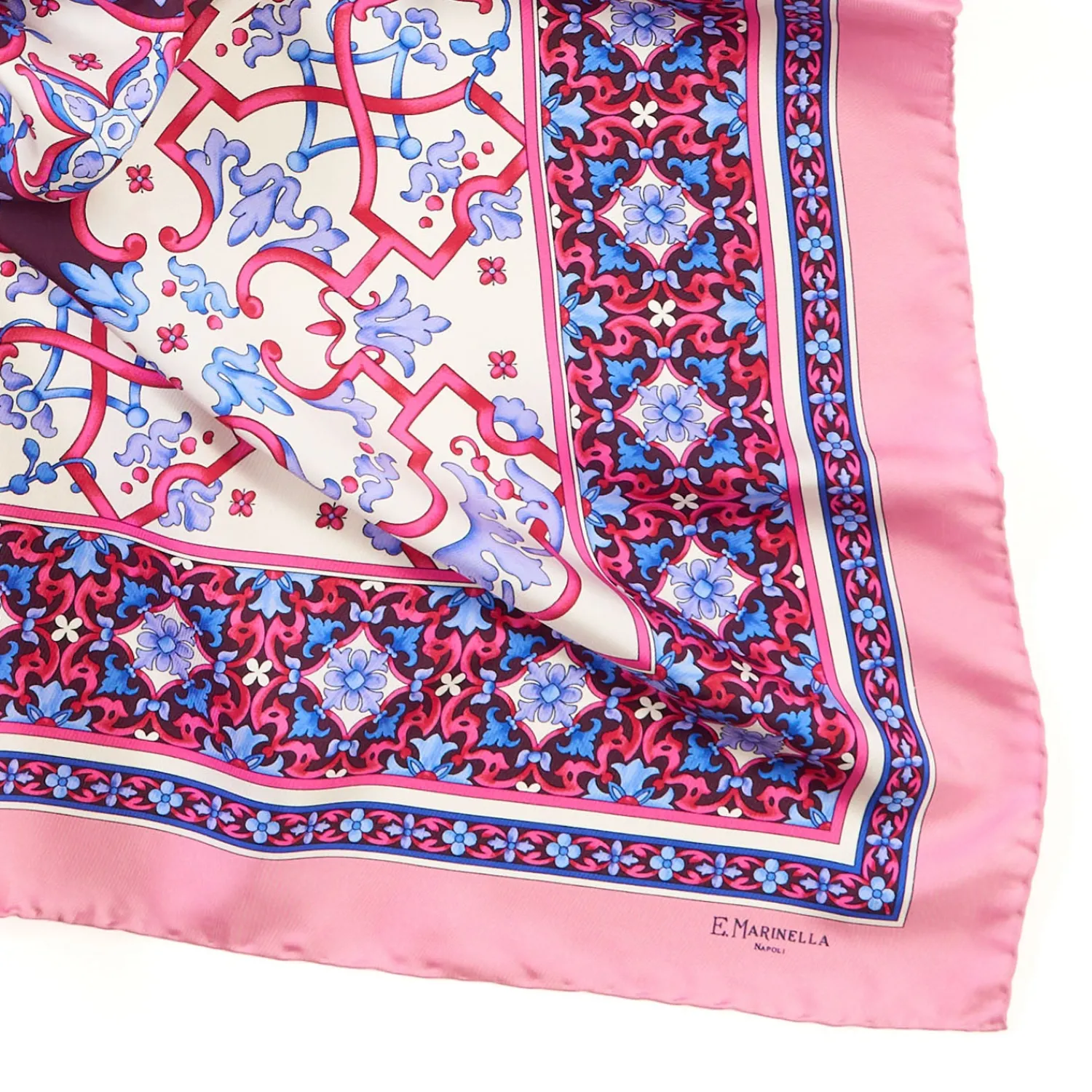 E.Marinella FOULARD|FOULARD IN SETA 90 ROSA Maiolica mediterranea