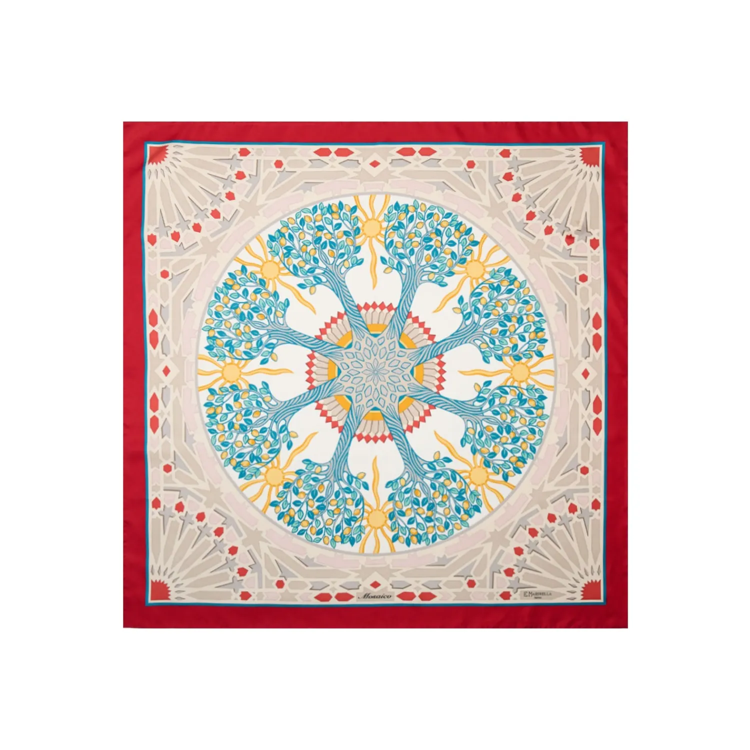E.Marinella FOULARD|FOULARD IN SETA 90 ROSSO Mosaico