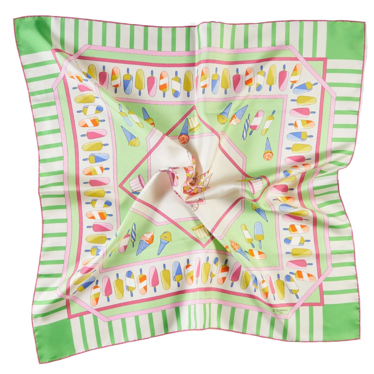E.Marinella FOULARD|FOULARD IN SETA 90 VERDE CHIARO La gelateria