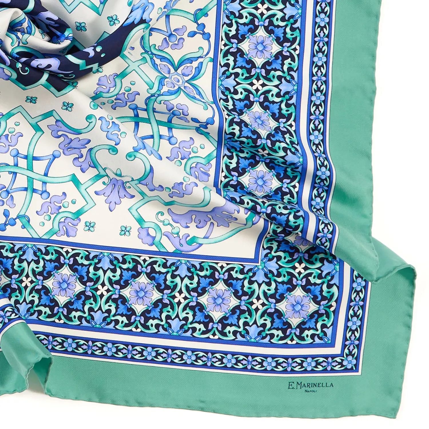 E.Marinella FOULARD|FOULARD IN SETA 90 VERDE CHIARO Maiolica mediterranea