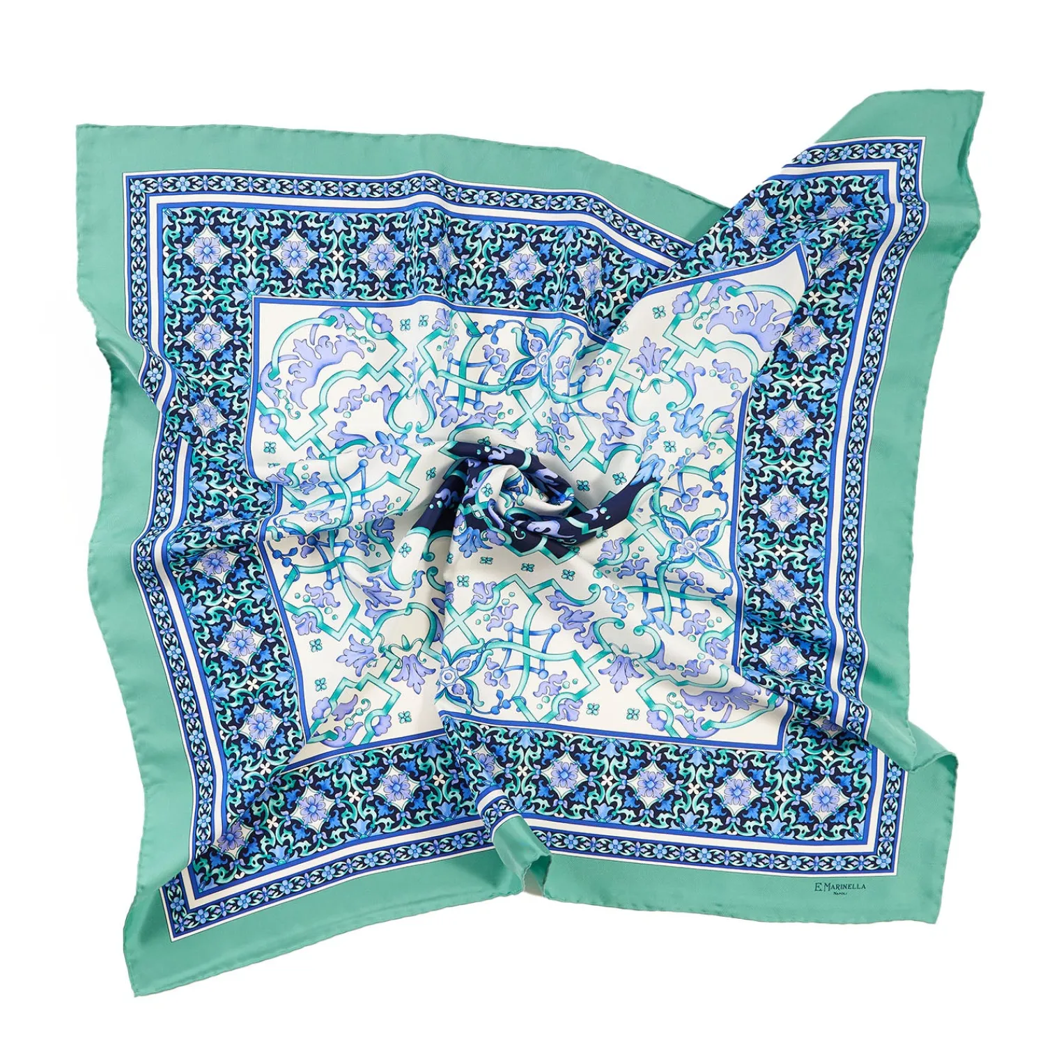 E.Marinella FOULARD|FOULARD IN SETA 90 VERDE CHIARO Maiolica mediterranea