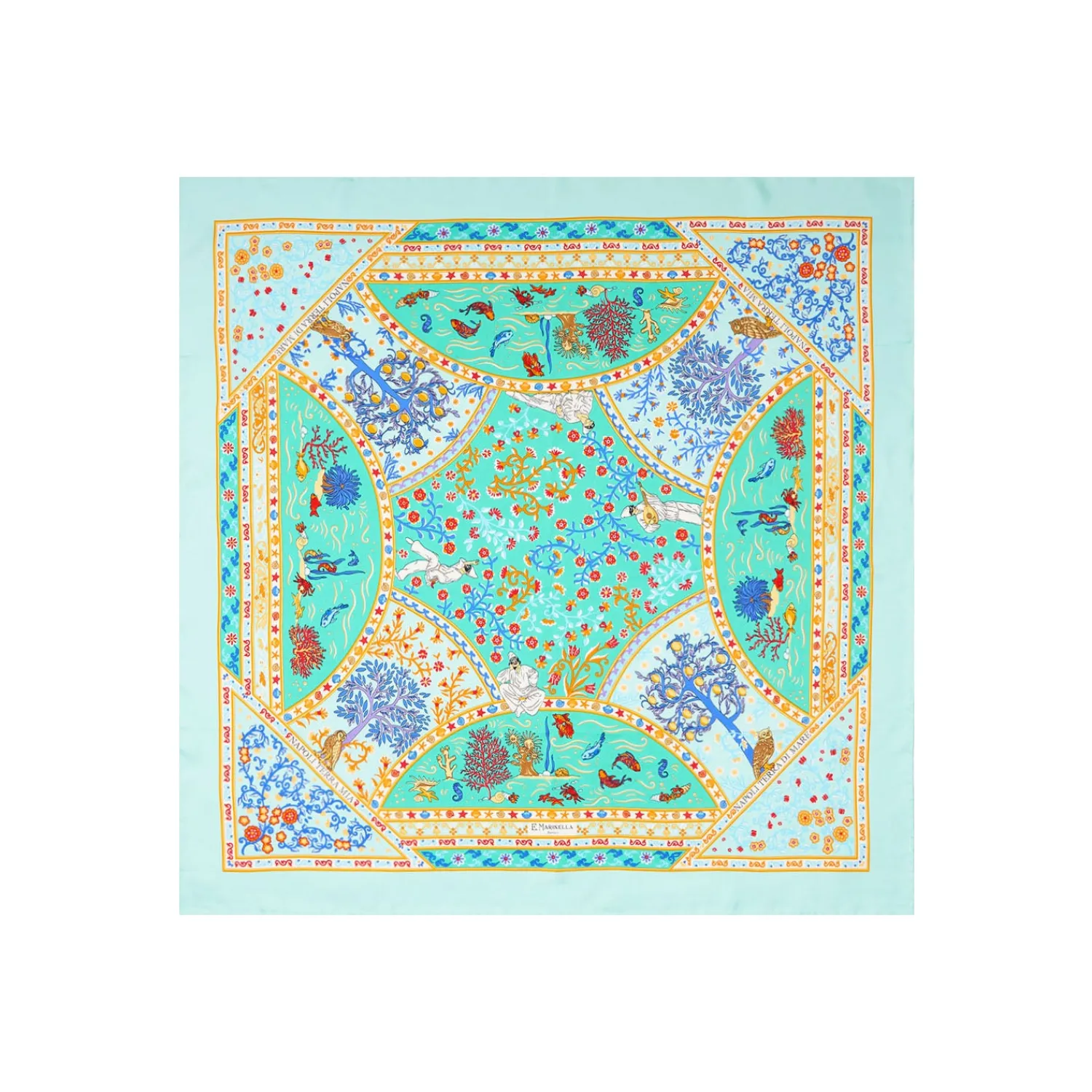 E.Marinella FOULARD|FOULARD IN SETA 90 VERDE CHIARO Napoli terra mia