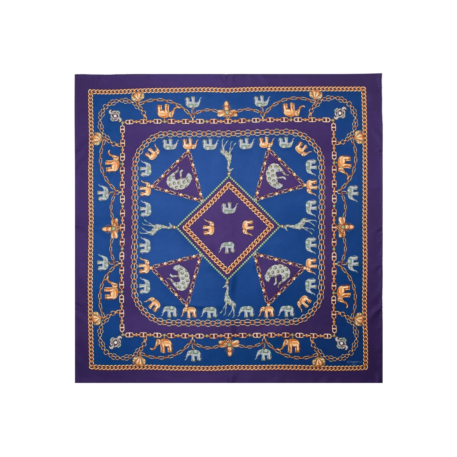 E.Marinella FOULARD|FOULARD IN SETA 90 VIOLA Elefanti portafortuna