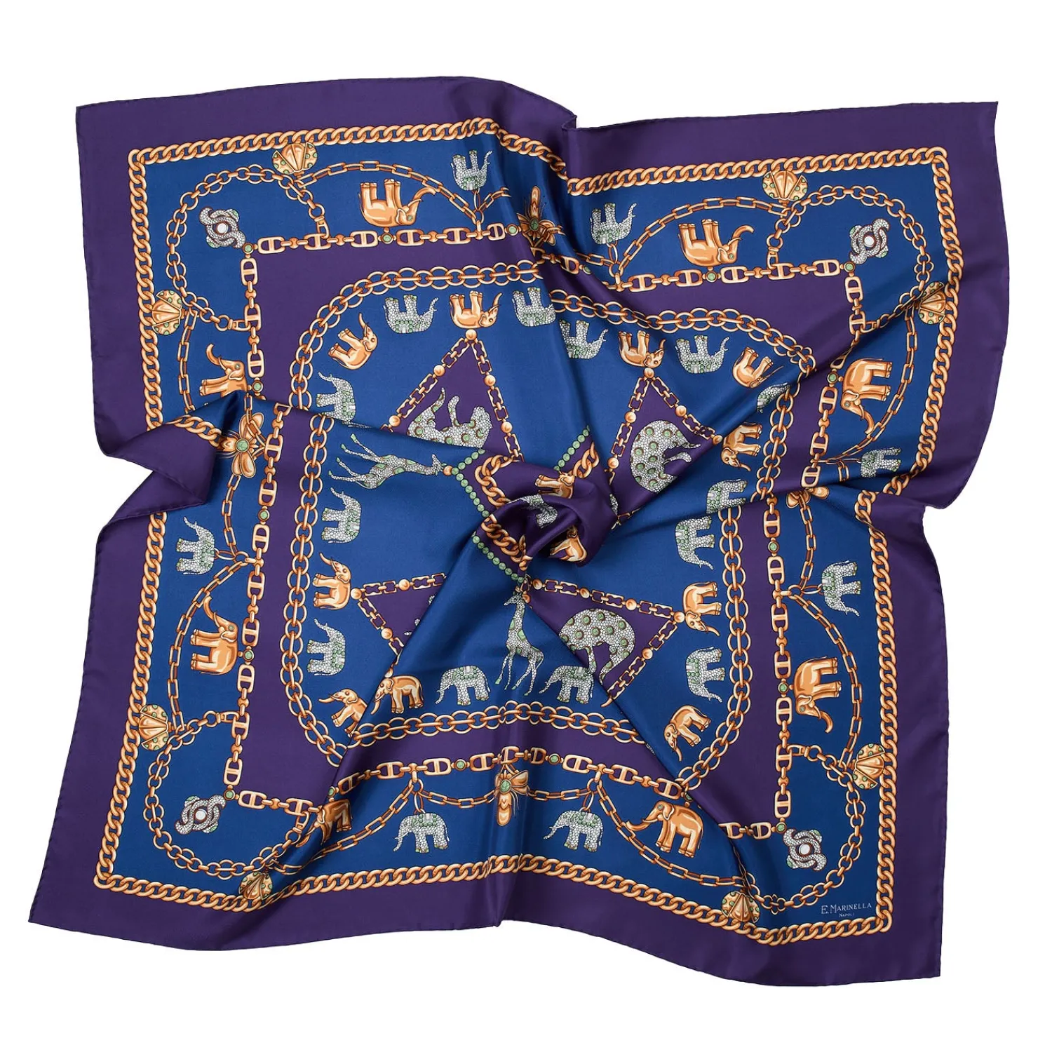 E.Marinella FOULARD|FOULARD IN SETA 90 VIOLA Elefanti portafortuna