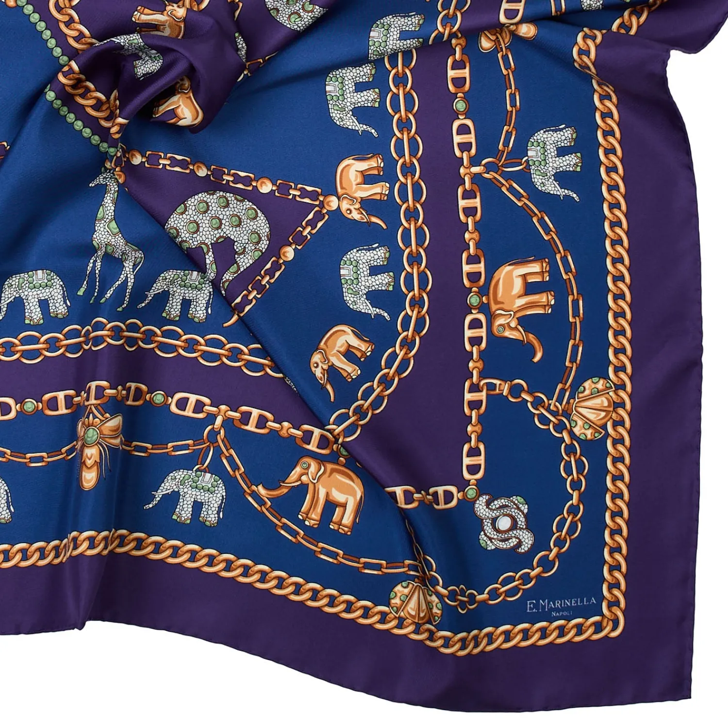 E.Marinella FOULARD|FOULARD IN SETA 90 VIOLA Elefanti portafortuna