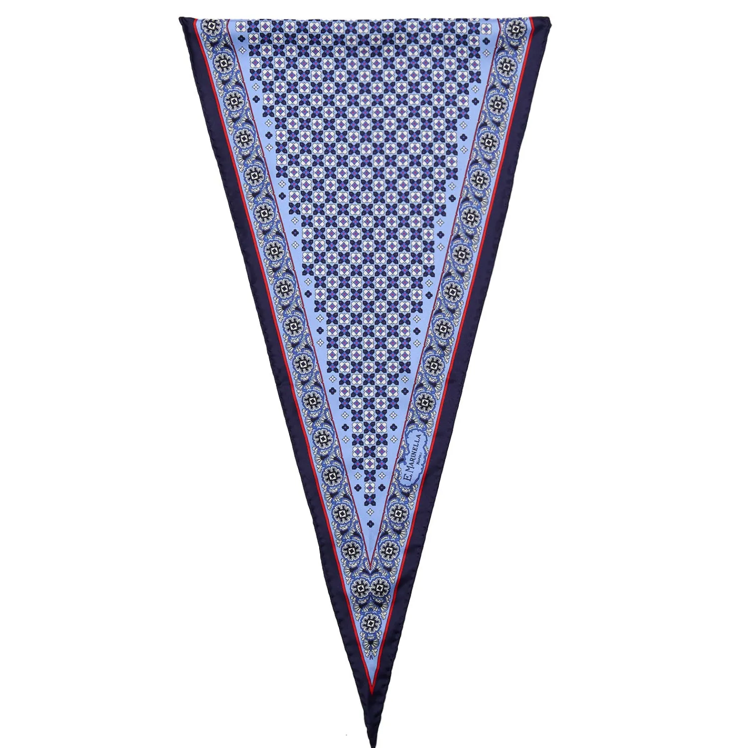 E.Marinella Foulard|FOULARD ROMBO IN SETA AZZURRO Microfantasia fiore