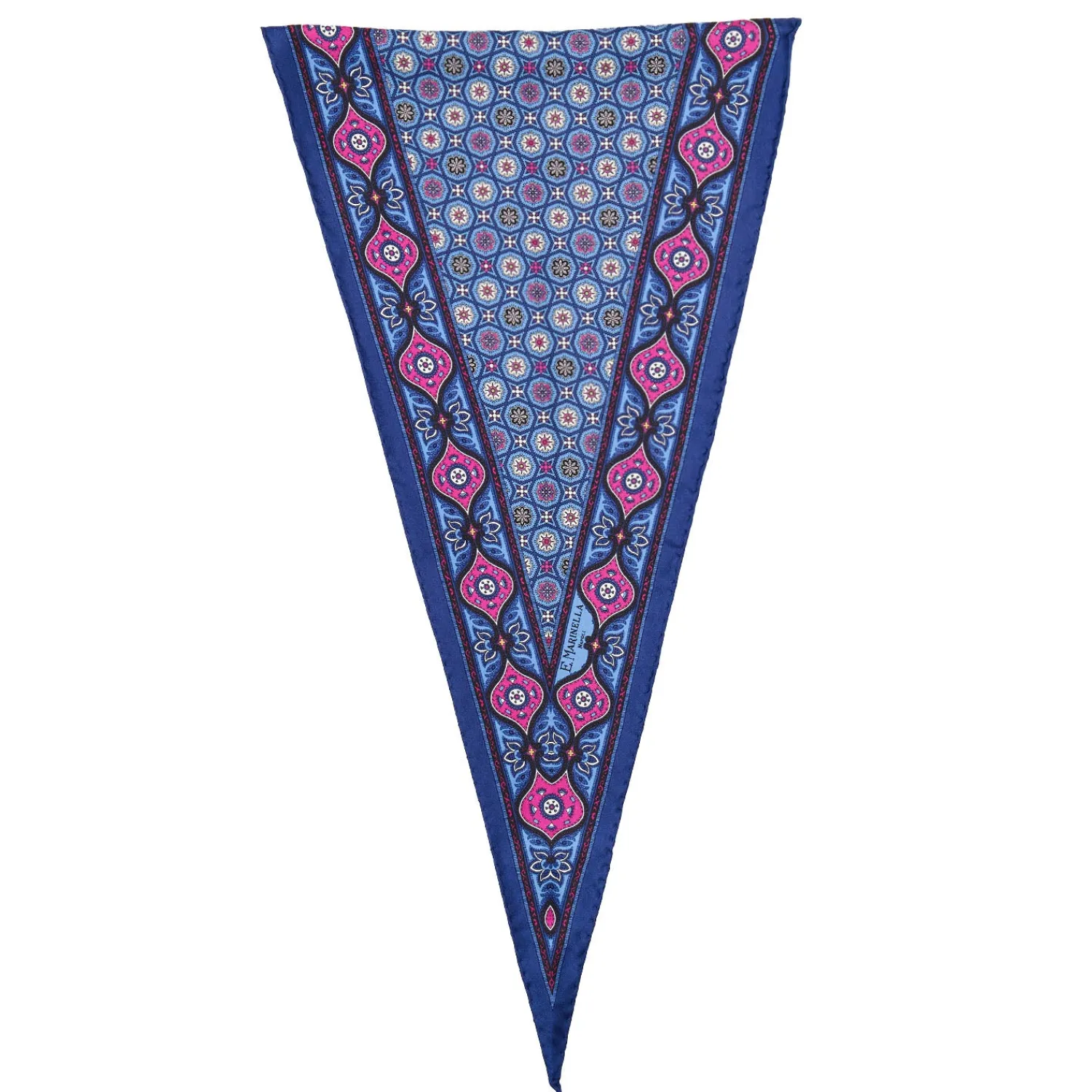 E.Marinella Foulard|FOULARD ROMBO IN SETA AZZURRO POLVERE Microfantasia fiore