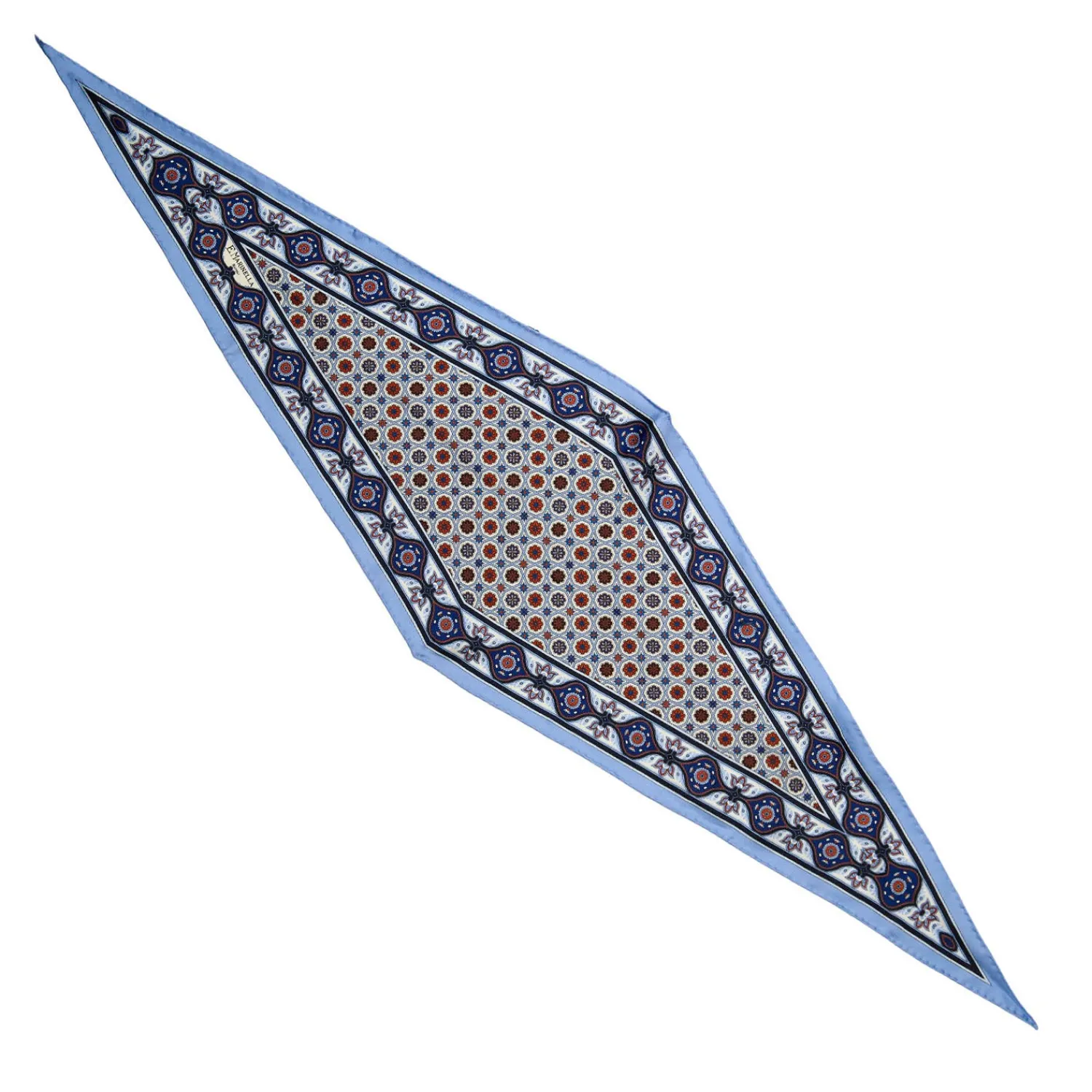 E.Marinella Foulard|FOULARD ROMBO IN SETA AZZURRO Microfantasia fiore