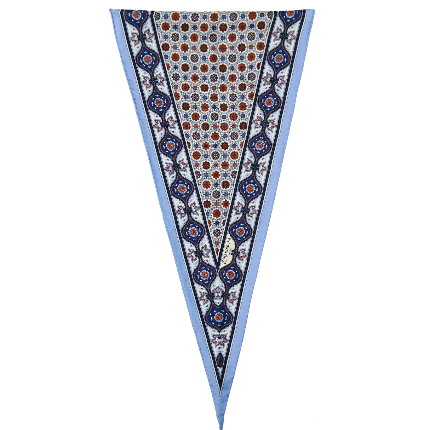 E.Marinella Foulard|FOULARD ROMBO IN SETA AZZURRO Microfantasia fiore