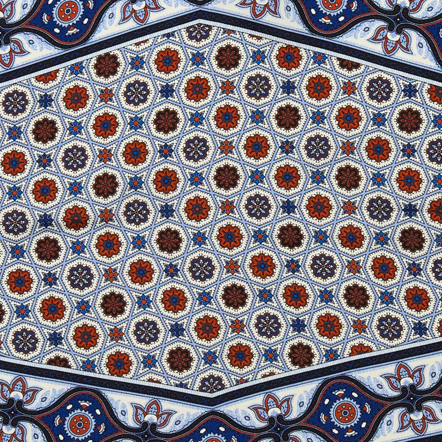 E.Marinella Foulard|FOULARD ROMBO IN SETA AZZURRO Microfantasia fiore