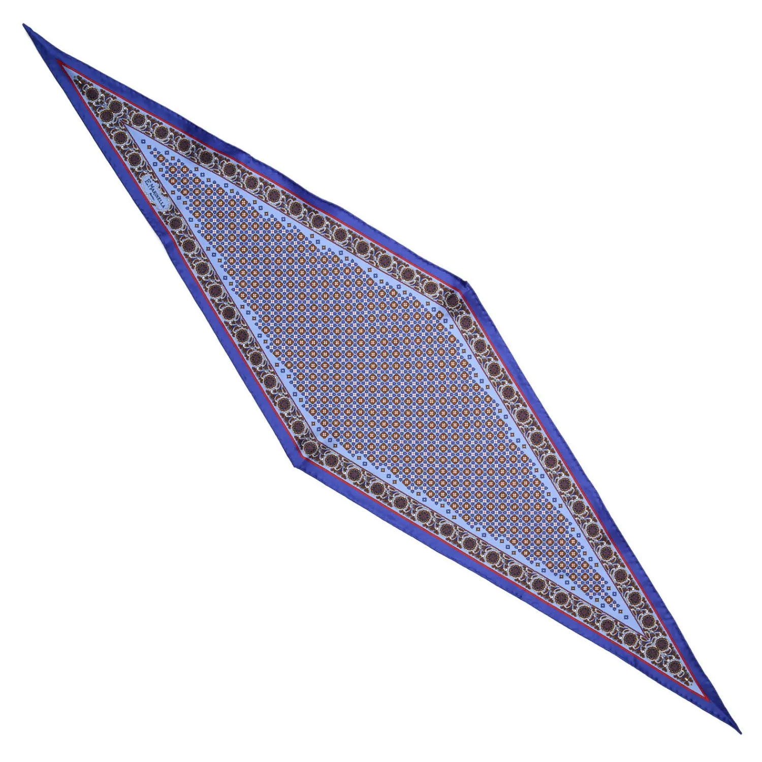 E.Marinella Foulard|FOULARD ROMBO IN SETA AZZURRO POLVERE Microfantasia fiore