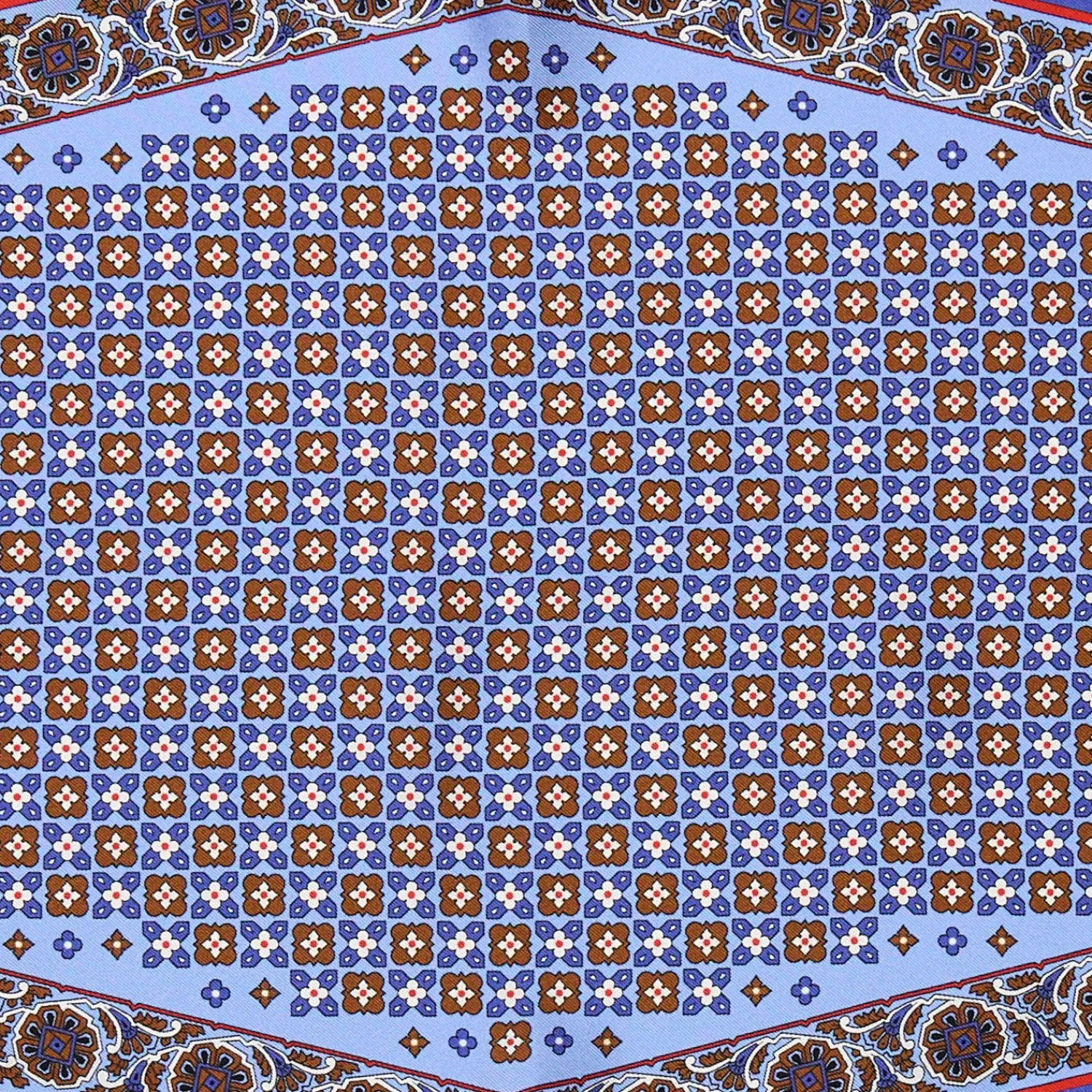 E.Marinella Foulard|FOULARD ROMBO IN SETA AZZURRO POLVERE Microfantasia fiore