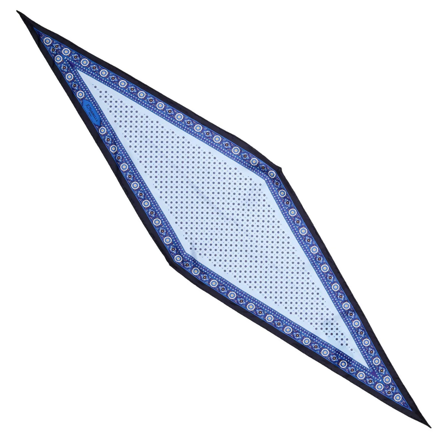 E.Marinella Foulard|FOULARD ROMBO IN SETA BLU Microfantasia fiore