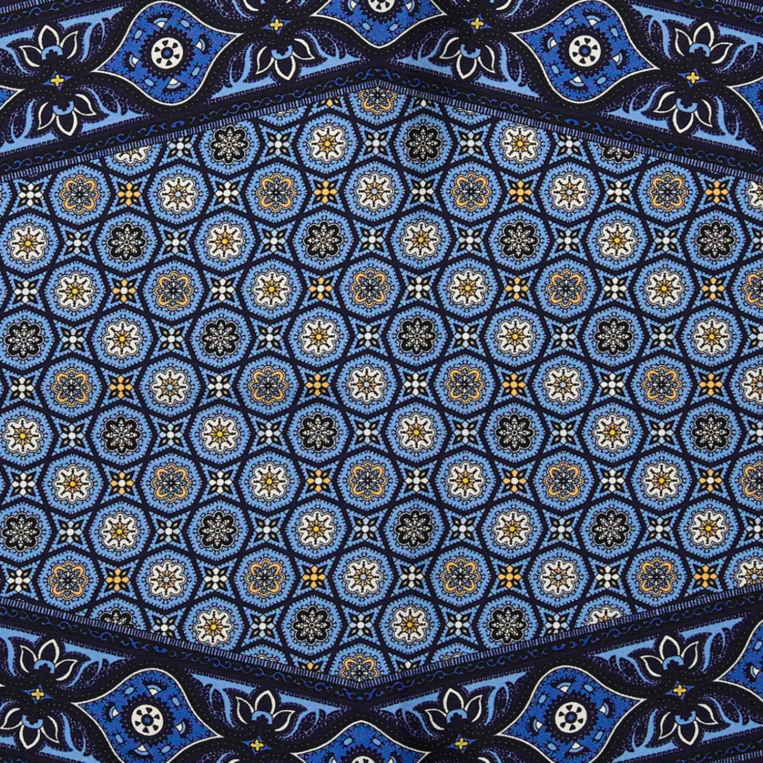 E.Marinella Foulard|FOULARD ROMBO IN SETA BLU SCURO Microfantasia fiore