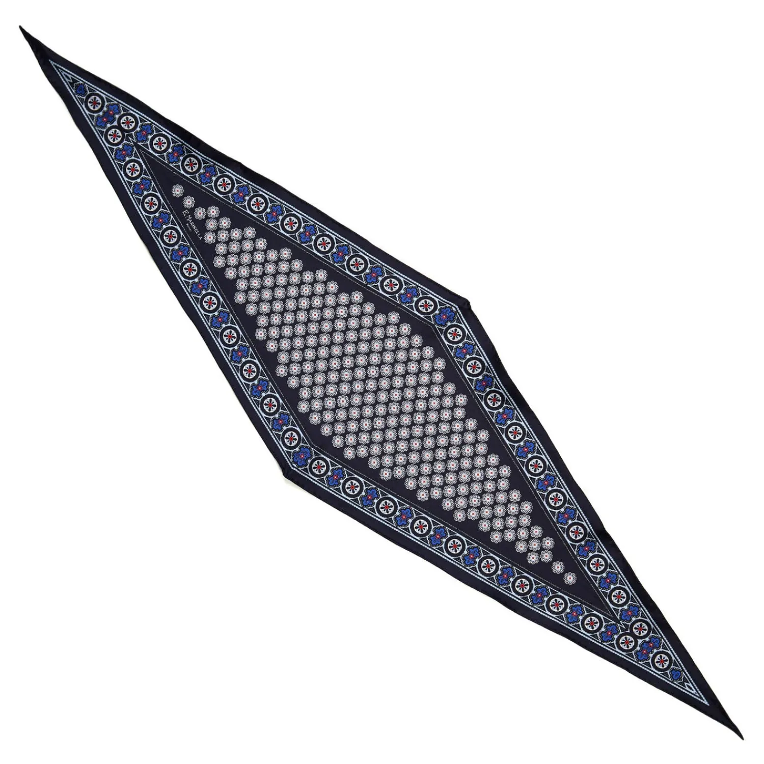 E.Marinella Foulard|FOULARD ROMBO IN SETA BLU SCURO Microfantasia fiore