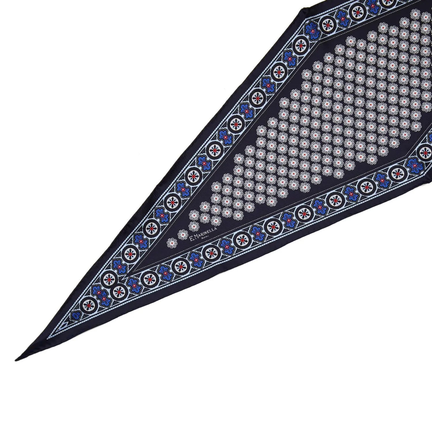 E.Marinella Foulard|FOULARD ROMBO IN SETA BLU SCURO Microfantasia fiore
