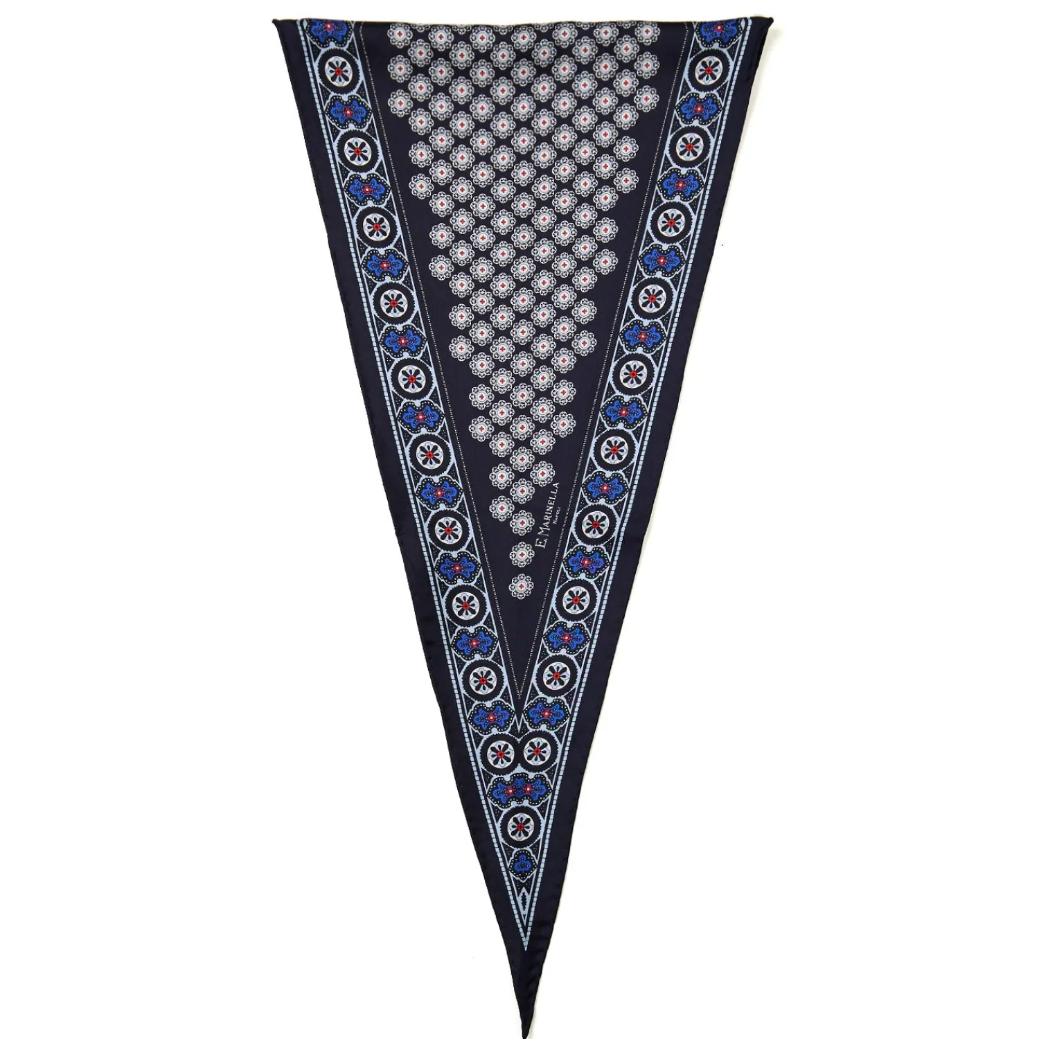 E.Marinella Foulard|FOULARD ROMBO IN SETA BLU SCURO Microfantasia fiore