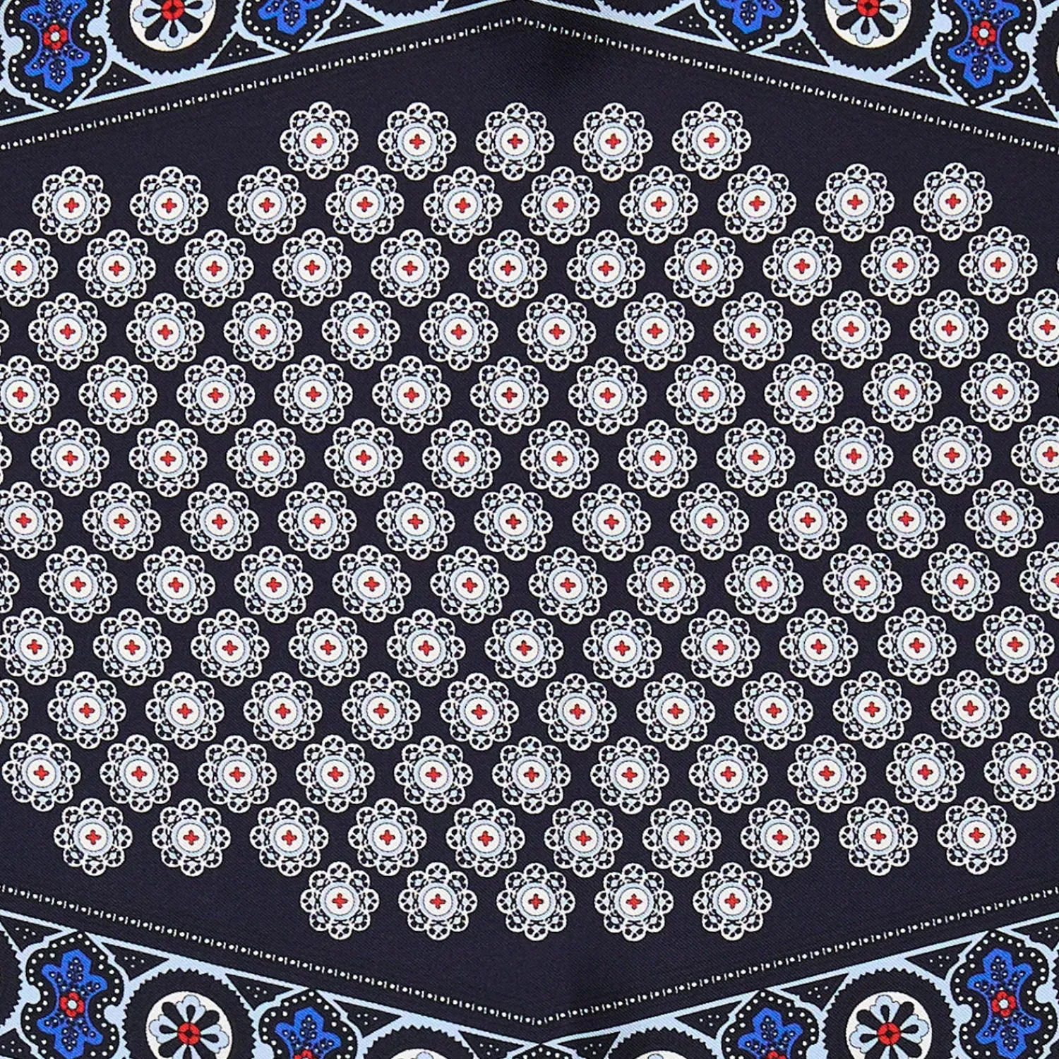 E.Marinella Foulard|FOULARD ROMBO IN SETA BLU SCURO Microfantasia fiore