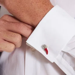 E.Marinella Gemelli|GEMELLI DA POLSO CON CORNETTO ROSSO In argento
