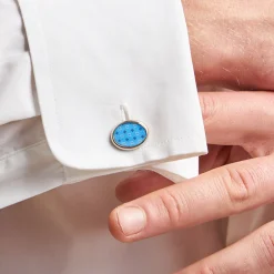 E.Marinella Gemelli|GEMELLI DA POLSO IN ARGENTO AZZURRO Con microfantasia fiore