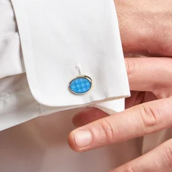E.Marinella Gemelli|GEMELLI DA POLSO IN ARGENTO AZZURRO Con microfantasia fiore