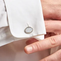 E.Marinella Accessori Per Gli Invitati|Gemelli|GEMELLI DA POLSO IN ARGENTO BIANCO Con microfantasia fiore