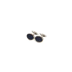 E.Marinella Gemelli|GEMELLI DA POLSO IN ARGENTO BLU SCURO Con microfantasia fiore