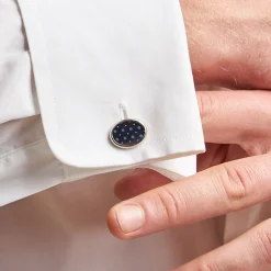 E.Marinella Gemelli|GEMELLI DA POLSO IN ARGENTO BLU SCURO Con microfantasia fiore