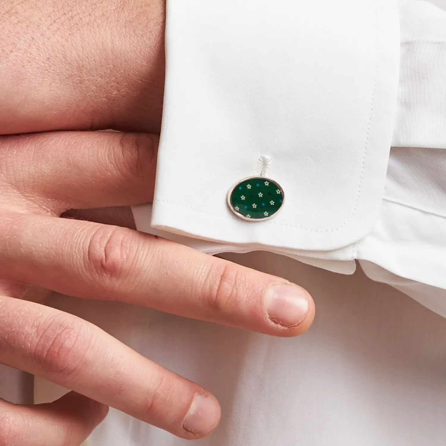 E.Marinella Gemelli|GEMELLI DA POLSO IN ARGENTO VERDE Con microfantasia fiore