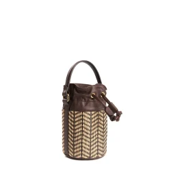 E.Marinella Mini Bag|MINI SECCHIELLO MARRONE In rafia e pelle