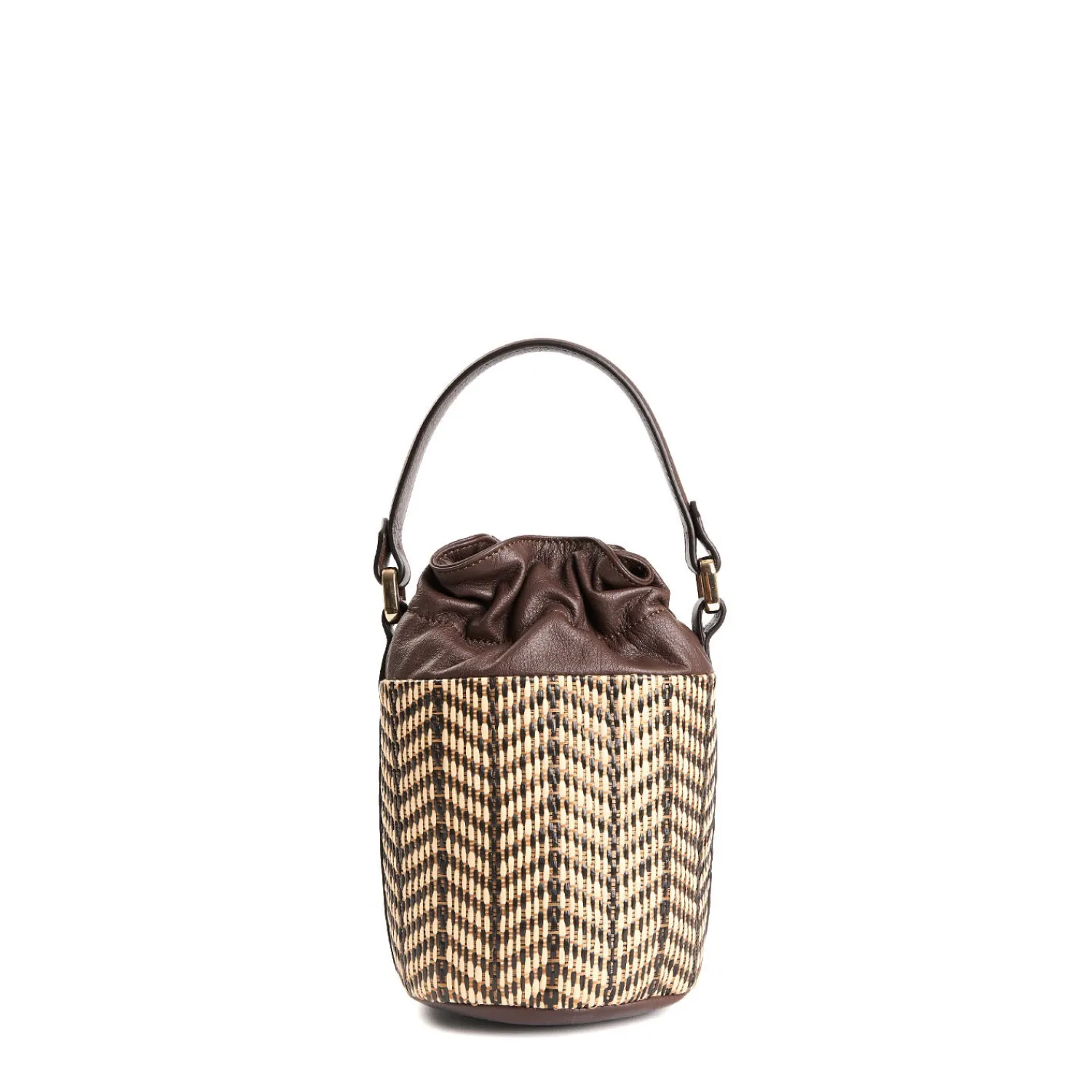 E.Marinella Mini Bag|MINI SECCHIELLO MARRONE In rafia e pelle