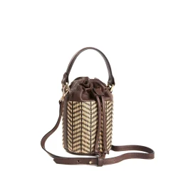 E.Marinella Mini Bag|MINI SECCHIELLO MARRONE In rafia e pelle