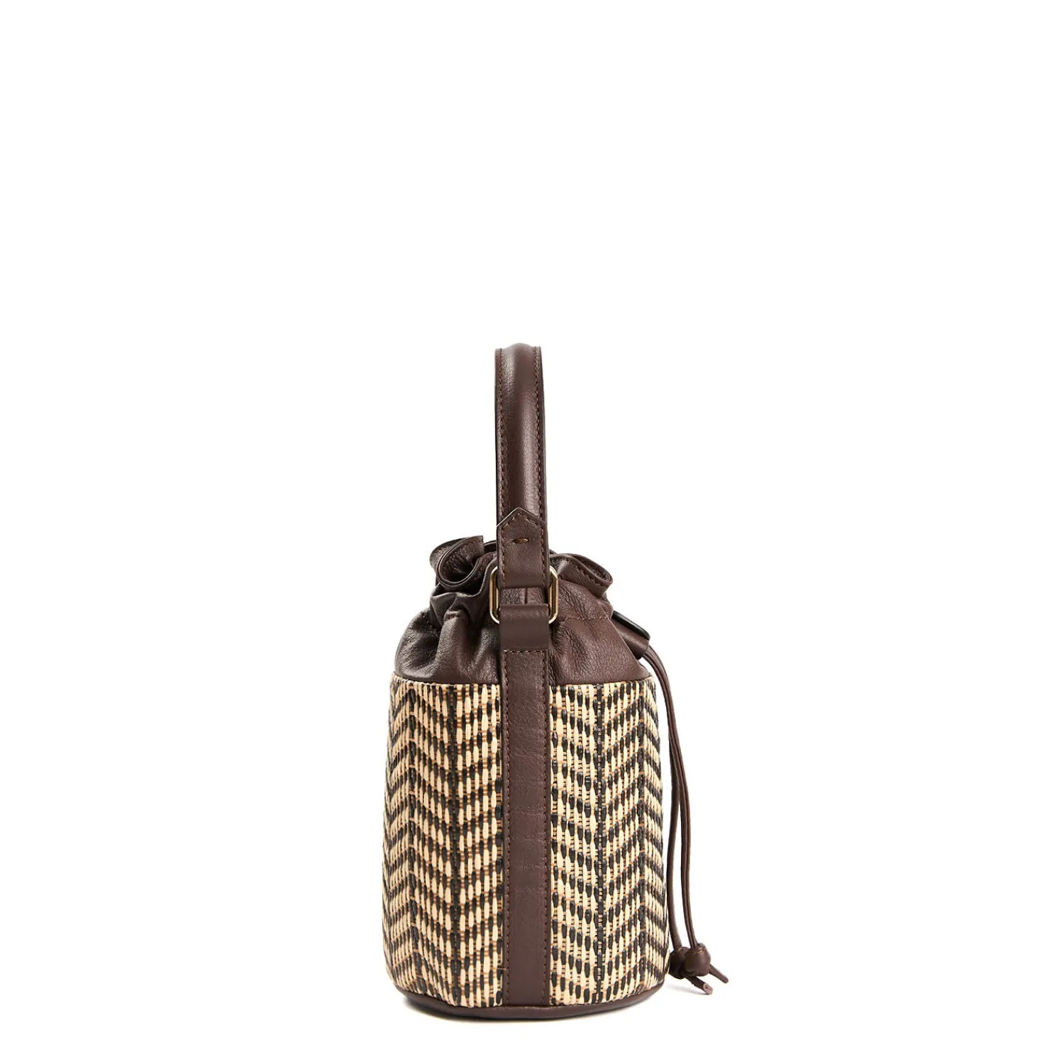 E.Marinella Mini Bag|MINI SECCHIELLO MARRONE In rafia e pelle