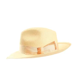 E.Marinella Cappelli|Cappelli|PANAMA MODELLO AMEDEO DETTAGLI IN SETA ARANCIO, 56 CM E. marinella x borsalino